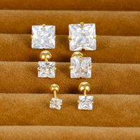 1 Piece Simple Style Square Plating Inlay Stainless Steel Zircon Ear Studs main image 4