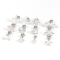 1 Piece Simple Style Heart Shape Crown Flower Plating Inlay Stainless Steel Zircon Ear Studs main image 4