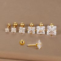 1 Piece Simple Style Square Plating Inlay Stainless Steel Zircon Ear Studs main image 1