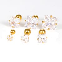 1 Piece Simple Style Square Plating Inlay Stainless Steel Zircon Ear Studs main image 2