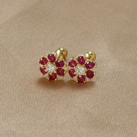 1 Paire Sucré Fleur Placage Incruster Acier Inoxydable Zircon Boucles D'oreilles sku image 6