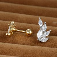 1 Piece Ig Style Shiny Leaves Plating Inlay Stainless Steel Zircon Ear Studs main image 5