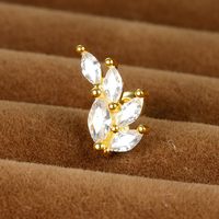 1 Piece Ig Style Shiny Leaves Plating Inlay Stainless Steel Zircon Ear Studs sku image 1