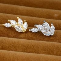 1 Piece Ig Style Shiny Leaves Plating Inlay Stainless Steel Zircon Ear Studs main image 3