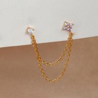 1 Piece Ig Style Flower Plating Chain Inlay Copper Zircon Ear Studs sku image 5