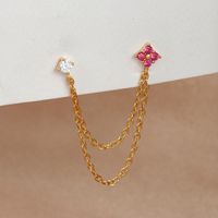 1 Piece Ig Style Flower Plating Chain Inlay Copper Zircon Ear Studs main image 4