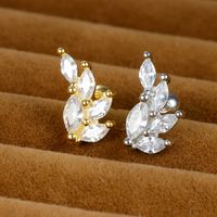 1 Piece Ig Style Shiny Leaves Plating Inlay Stainless Steel Zircon Ear Studs main image 1