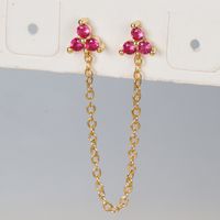 1 Piece Simple Style Triangle Round Plating Chain Inlay Copper Zircon Ear Studs main image 2