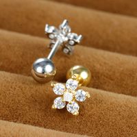 1 Piece Sweet Shiny Flower Plating Inlay Stainless Steel Zircon Ear Studs main image 3