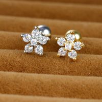 1 Pièce Sucré Brillant Fleur Placage Incruster Acier Inoxydable Zircon Boucles D'oreilles main image 5