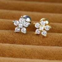 1 Piece Sweet Shiny Flower Plating Inlay Stainless Steel Zircon Ear Studs main image 1
