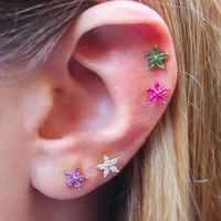 1 Piece Shiny Flower Plating Inlay Copper Zircon Ear Studs main image 5
