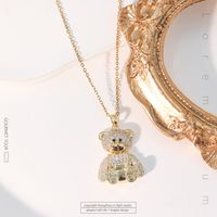 Cute Bear Titanium Steel Copper Plating Inlay Zircon Pendant Necklace sku image 1