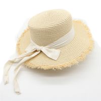 Women's Cute Sweet Color Block Bowknot Wide Eaves Straw Hat sku image 2