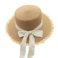 Women's Cute Sweet Color Block Bowknot Wide Eaves Straw Hat main image 4
