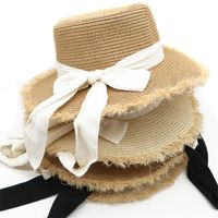 Women's Cute Sweet Color Block Bowknot Wide Eaves Straw Hat sku image 5