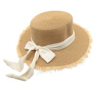 Women's Cute Sweet Color Block Bowknot Wide Eaves Straw Hat main image 3