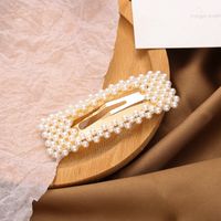 Mujeres Elegante Estilo Simple Rectángulo Aleación Enchapado Embutido Perlas Artificiales Pinza Para El Cabello main image 5