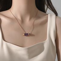 Elegant Simple Style Geometric Titanium Steel Plating Inlay Natural Stone Crystal 18k Gold Plated Pendant Necklace main image 1