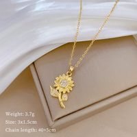 Wholesale Sweet Simple Style Sunflower Titanium Steel Copper Plating Inlay Artificial Gemstones Pendant Necklace main image 2