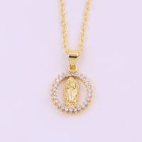 Retro Simple Style Portrait Copper Plating Inlay Zircon 18k Gold Plated Necklace sku image 1