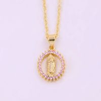 Retro Simple Style Portrait Copper Plating Inlay Zircon 18k Gold Plated Necklace sku image 2
