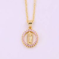 Retro Simple Style Portrait Copper Plating Inlay Zircon 18k Gold Plated Necklace main image 5