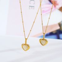 304 Stainless Steel 18K Gold Plated Sweet Plating Inlay Heart Shape Shell Pendant Necklace main image 6