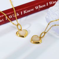 304 Stainless Steel 18K Gold Plated Sweet Plating Inlay Heart Shape Shell Pendant Necklace main image 7