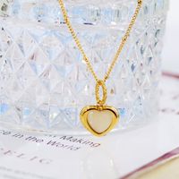 304 Stainless Steel 18K Gold Plated Sweet Plating Inlay Heart Shape Shell Pendant Necklace main image 3