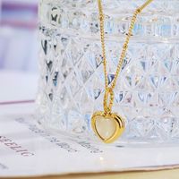 304 Stainless Steel 18K Gold Plated Sweet Plating Inlay Heart Shape Shell Pendant Necklace main image 11