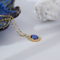 304 Stainless Steel 18K Gold Plated Lady Plating Inlay Oval Natural Stone Pendant Necklace main image 4
