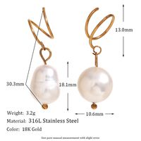 1 Pair Vintage Style Simple Style Classic Style Solid Color Plating Stainless Steel Freshwater Pearl 18k Gold Plated Drop Earrings main image 2