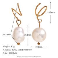 1 Paire Style Vintage Style Simple Style Classique Couleur Unie Placage Acier Inoxydable Perle D'eau Douce Plaqué Or 18k Boucles D'oreilles sku image 1