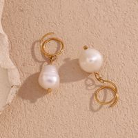 1 Pair Vintage Style Simple Style Classic Style Solid Color Plating Stainless Steel Freshwater Pearl 18k Gold Plated Drop Earrings main image 4