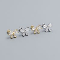 1 Pair Sweet Bow Knot Plating Inlay Sterling Silver Zircon Ear Studs main image 3