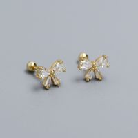 1 Pair Sweet Bow Knot Plating Inlay Sterling Silver Zircon Ear Studs sku image 2