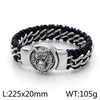 Retro Color Block Stainless Steel Pu Leather Plating 18K Gold Plated Men's Bangle main image 4