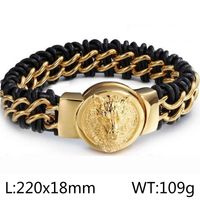 Retro Color Block Stainless Steel Pu Leather Plating 18K Gold Plated Men's Bangle sku image 4