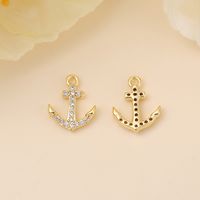 Navy Style Anchor Copper Plating Metal Inlay Zircon 18k Gold Plated White Gold Plated Jewelry Accessories sku image 1