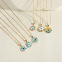 Vintage Style Simple Style Commute Triangle Round Eye Copper Enamel Plating Inlay Zircon 14k Gold Plated Pendant Necklace main image 9