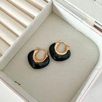 1 Pair Elegant Classical Sweet Square Enamel Plating 304 Stainless Steel 14K Gold Plated Hoop Earrings main image 4