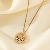 Wholesale Simple Style Cheetah Print Stainless Steel Brass Plating Inlay 18K Gold Plated Zircon Pendant Necklace main image 5