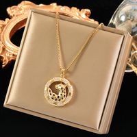 Wholesale Simple Style Cheetah Print Stainless Steel Brass Plating Inlay 18K Gold Plated Zircon Pendant Necklace sku image 1