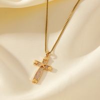 Wholesale Simple Style Cross Stainless Steel Brass Plating Inlay 18K Gold Plated Zircon Pendant Necklace sku image 1