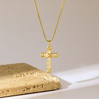 Wholesale Simple Style Cross Stainless Steel Brass Plating Inlay 18K Gold Plated Zircon Pendant Necklace main image 4