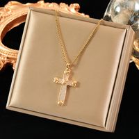 Wholesale Simple Style Cross Stainless Steel Brass Plating Inlay 18K Gold Plated Zircon Pendant Necklace main image 1