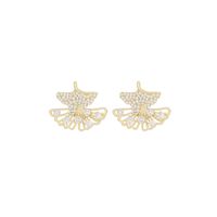 1 Pair Simple Style Ginkgo Leaf Inlay Copper Zircon Ear Studs main image 5