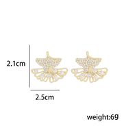 1 Pair Simple Style Ginkgo Leaf Inlay Copper Zircon Ear Studs sku image 1