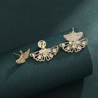 1 Pair Simple Style Ginkgo Leaf Inlay Copper Zircon Ear Studs main image 3